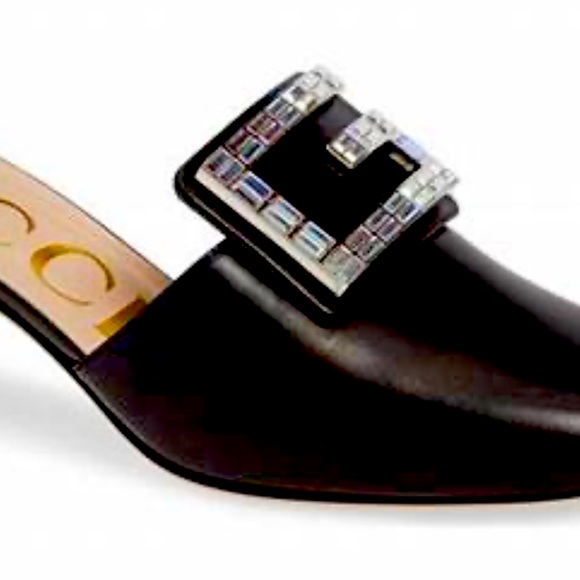 GUCCI CRYSTAL G MULES IN BLACK LEATHER WITH 2” WRAPPED BLOCK HEEL SIZE US 8 1/2 - Picture 5 of 8